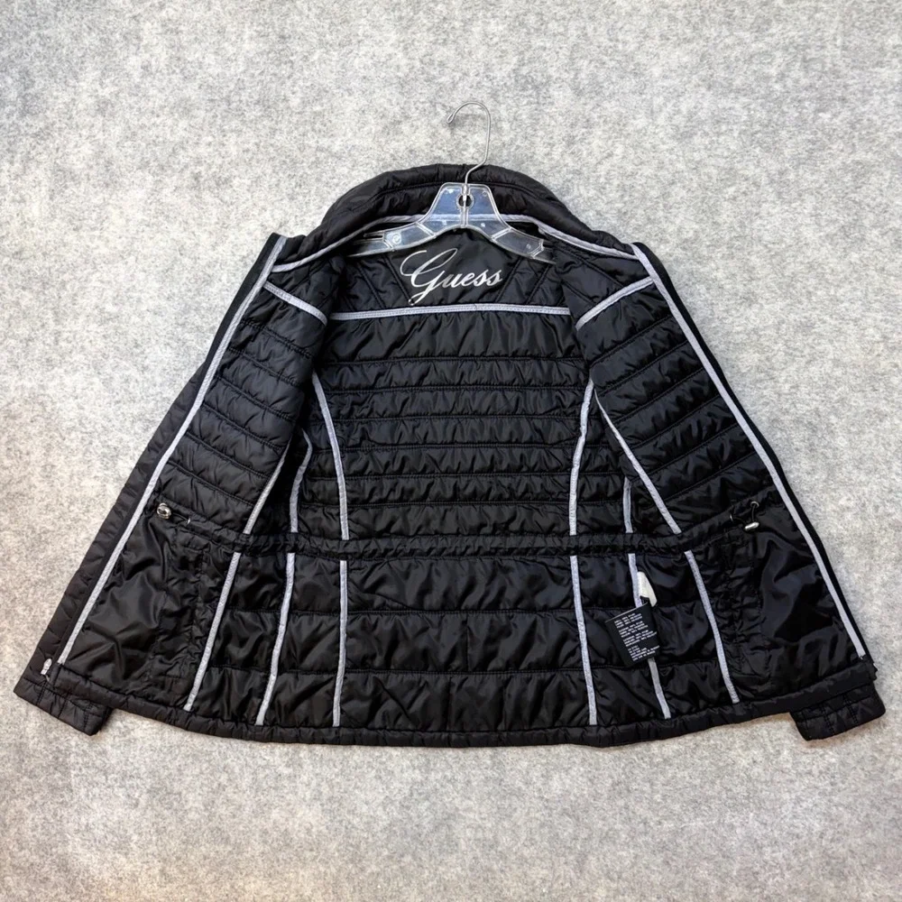 Guess Womens Black Quilted Puffer Jacket‎ Size XS Heart Zipper Winter